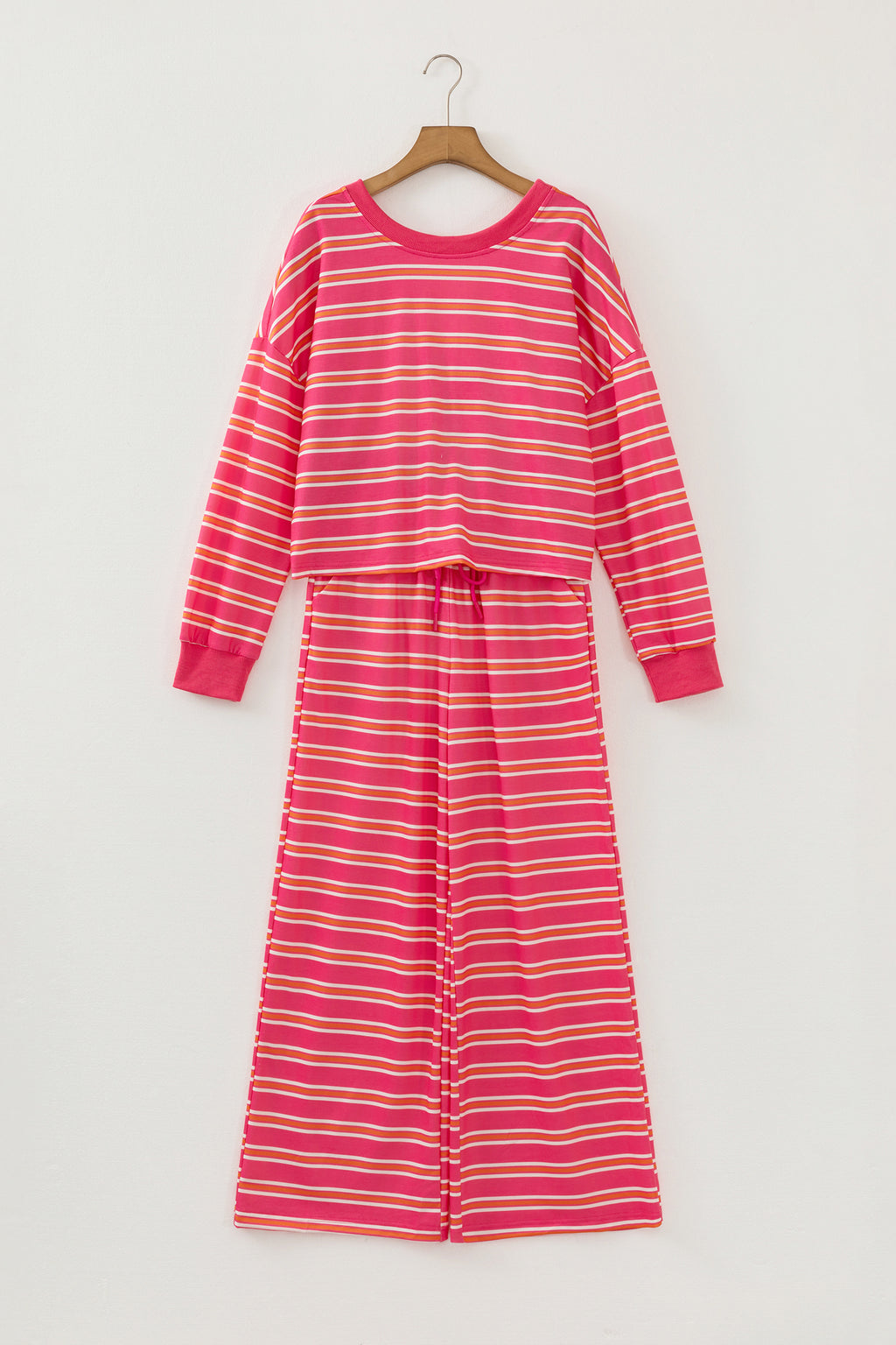 Stripe Cutout Long Sleeve and Wide Leg Pants