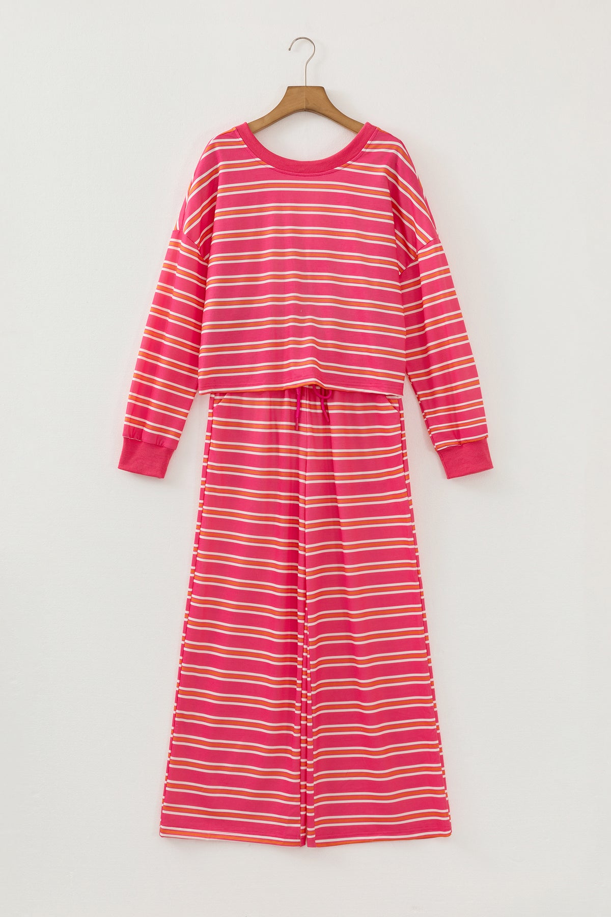Stripe Cutout Long Sleeve and Wide Leg Pants