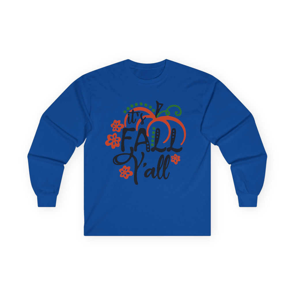 It's Fall Y'all Long Sleeve Tee — Pumpkin & Floral Autumn Shirt