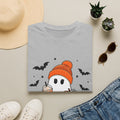 Ghost in a Beanie Halloween Tee — Cute Cozy Ghost with Pumpkin Drink