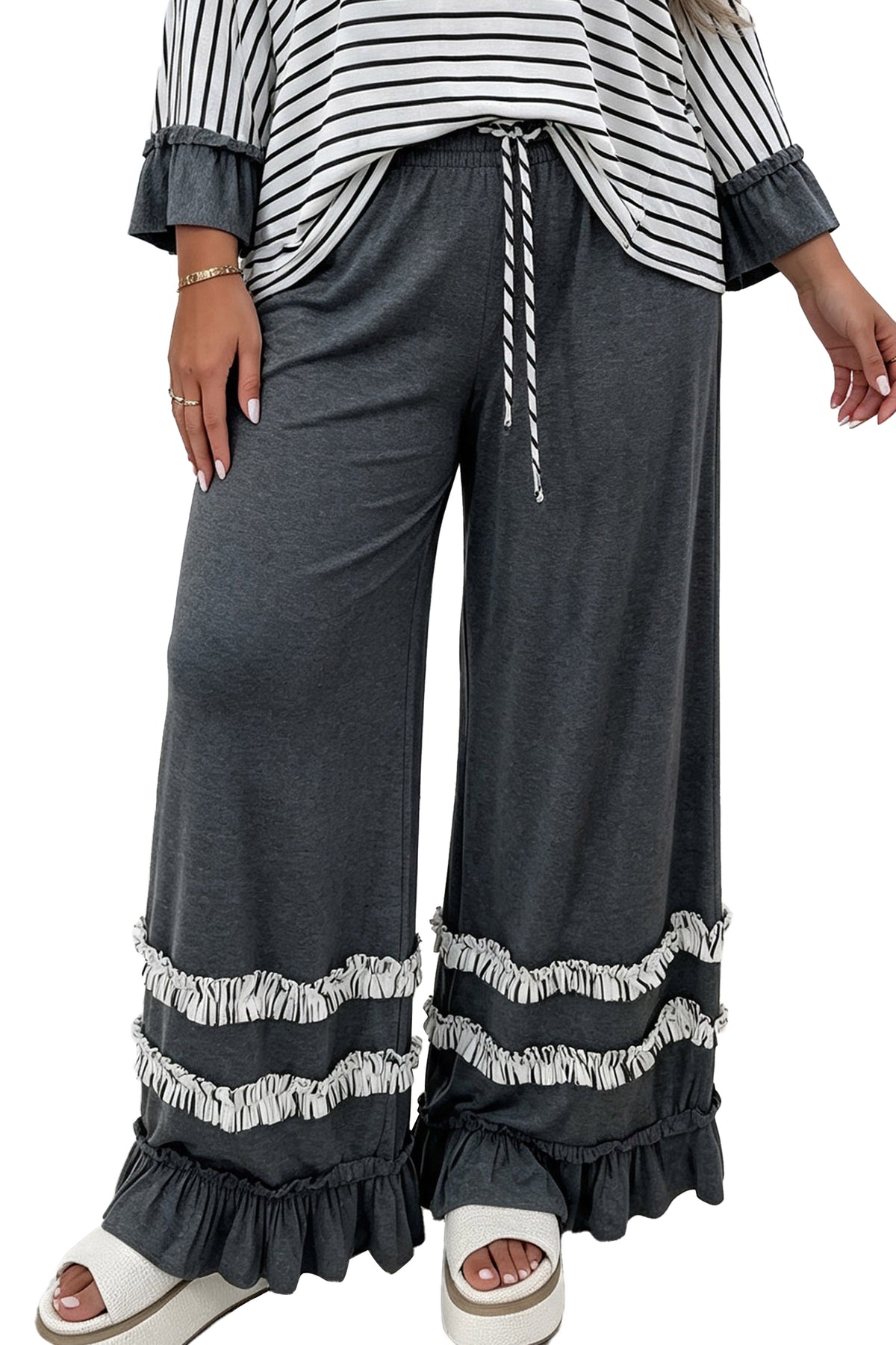 Ruffled Casual Wide Leg Pants