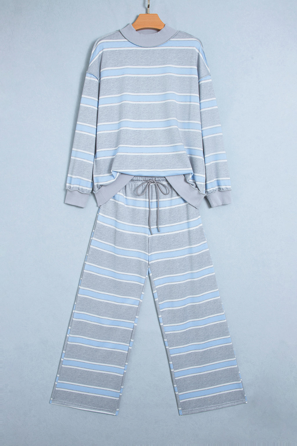 Striped Long Sleeve Pullover Top and Loose Pants Set