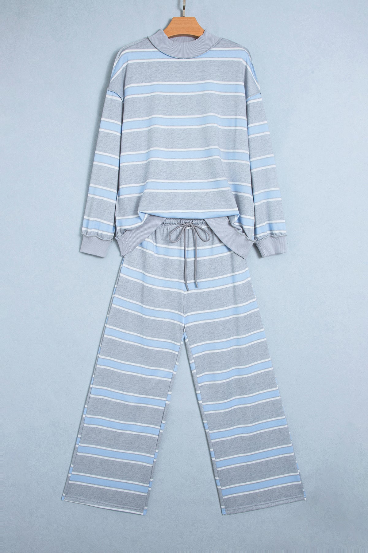 Striped Long Sleeve Pullover Top and Loose Pants Set