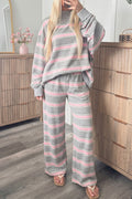 Striped Long Sleeve Pullover Top and Loose Pants Set