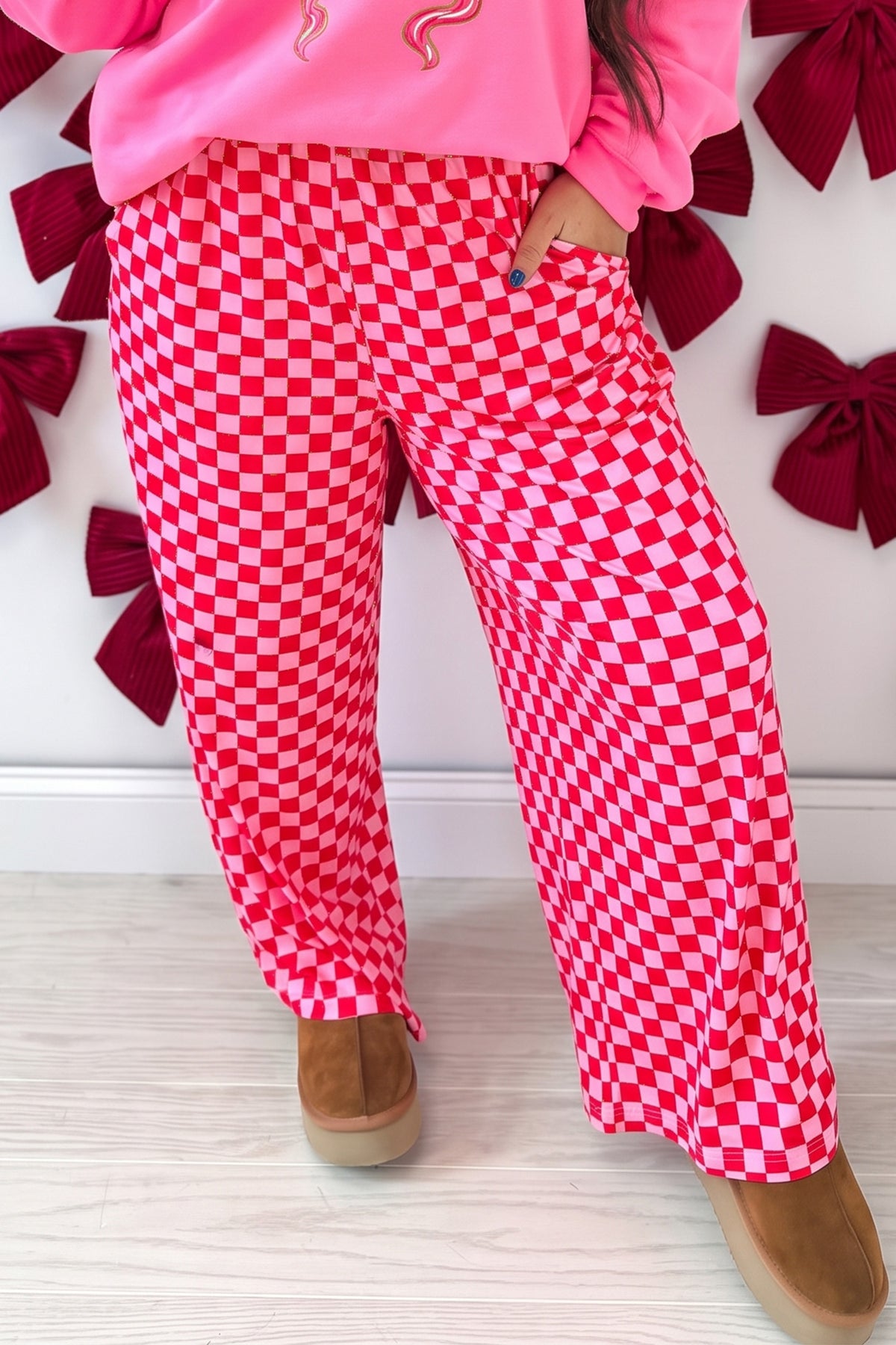 Pink Checkered Casual Pants