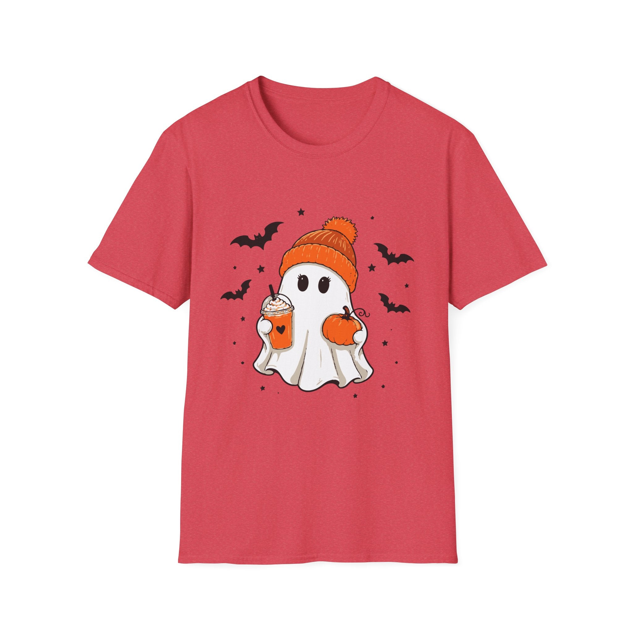 Ghost in a Beanie Halloween Tee — Cute Cozy Ghost with Pumpkin Drink