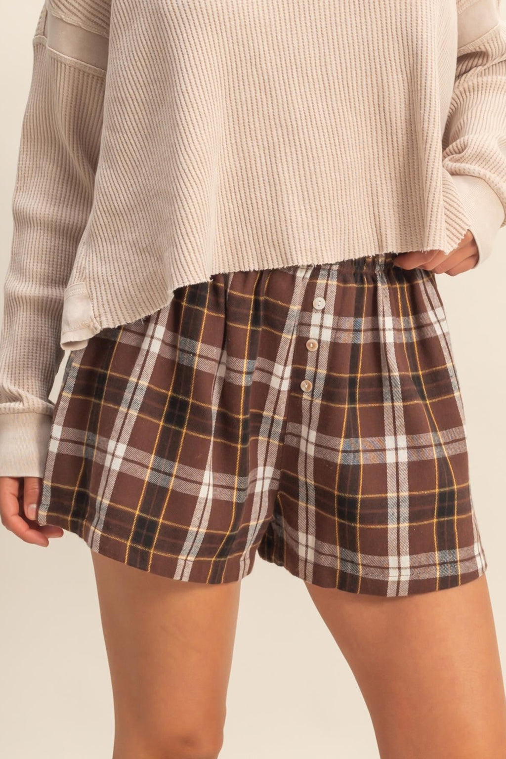 Brown Plaid Shorts