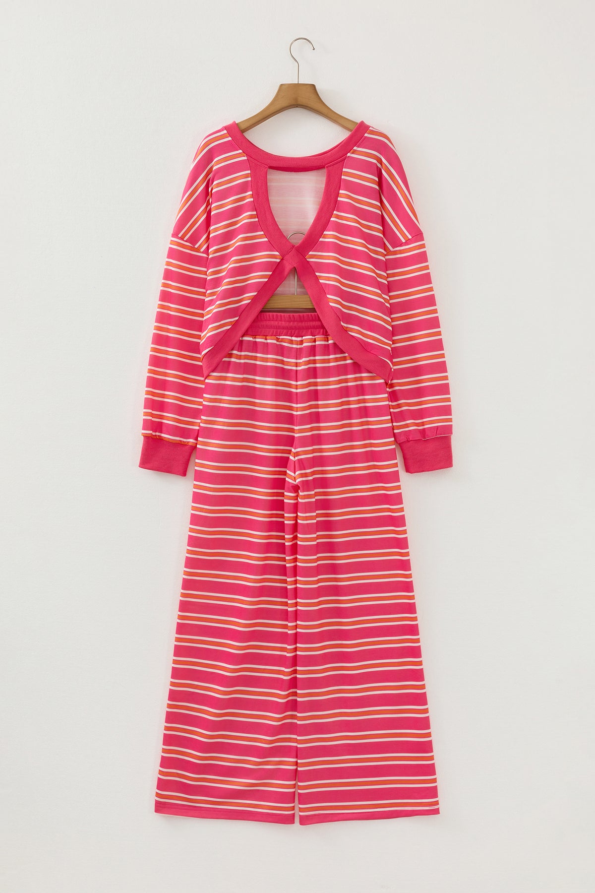 Stripe Cutout Long Sleeve and Wide Leg Pants