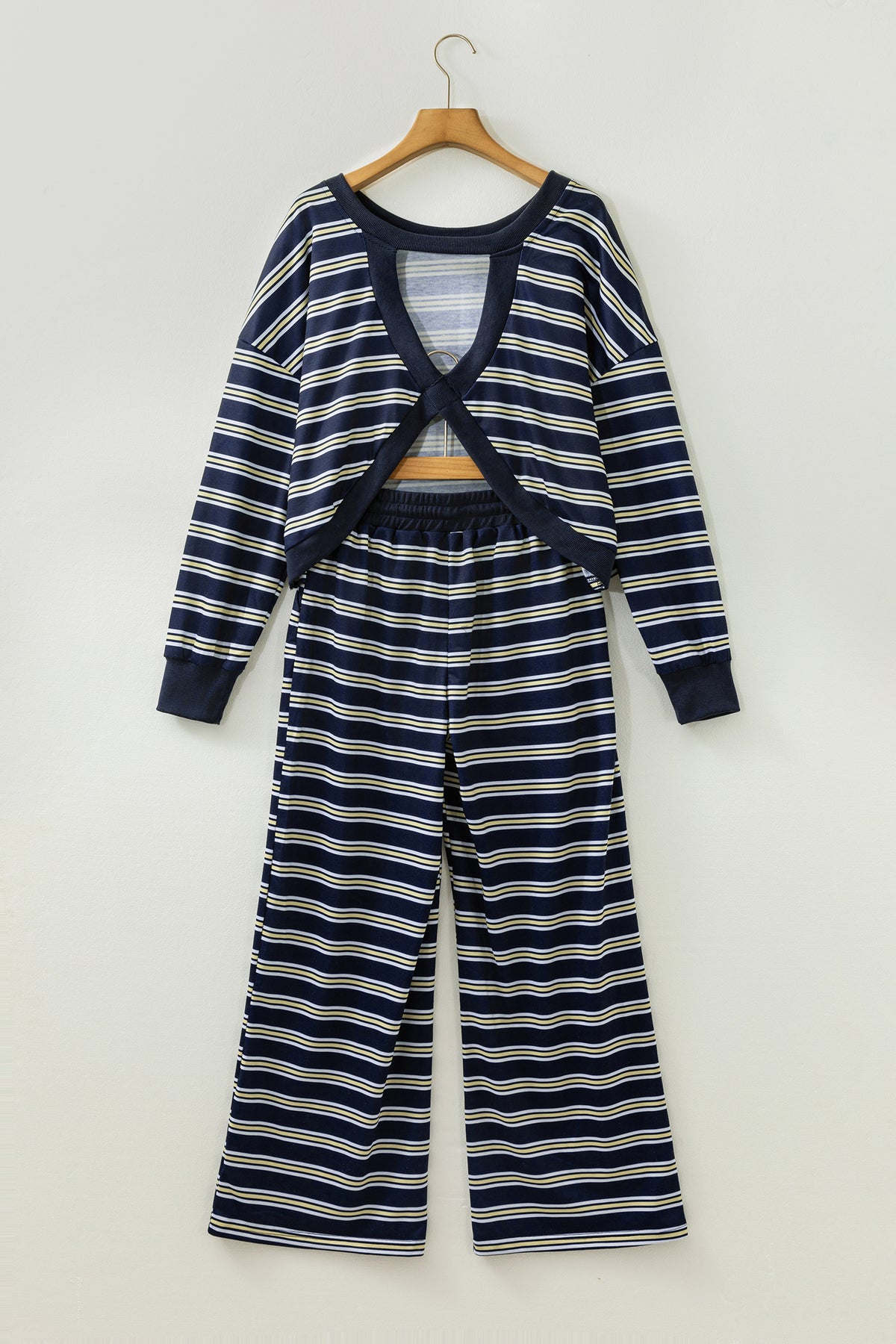 Stripe Cutout Long Sleeve and Wide Leg Pants
