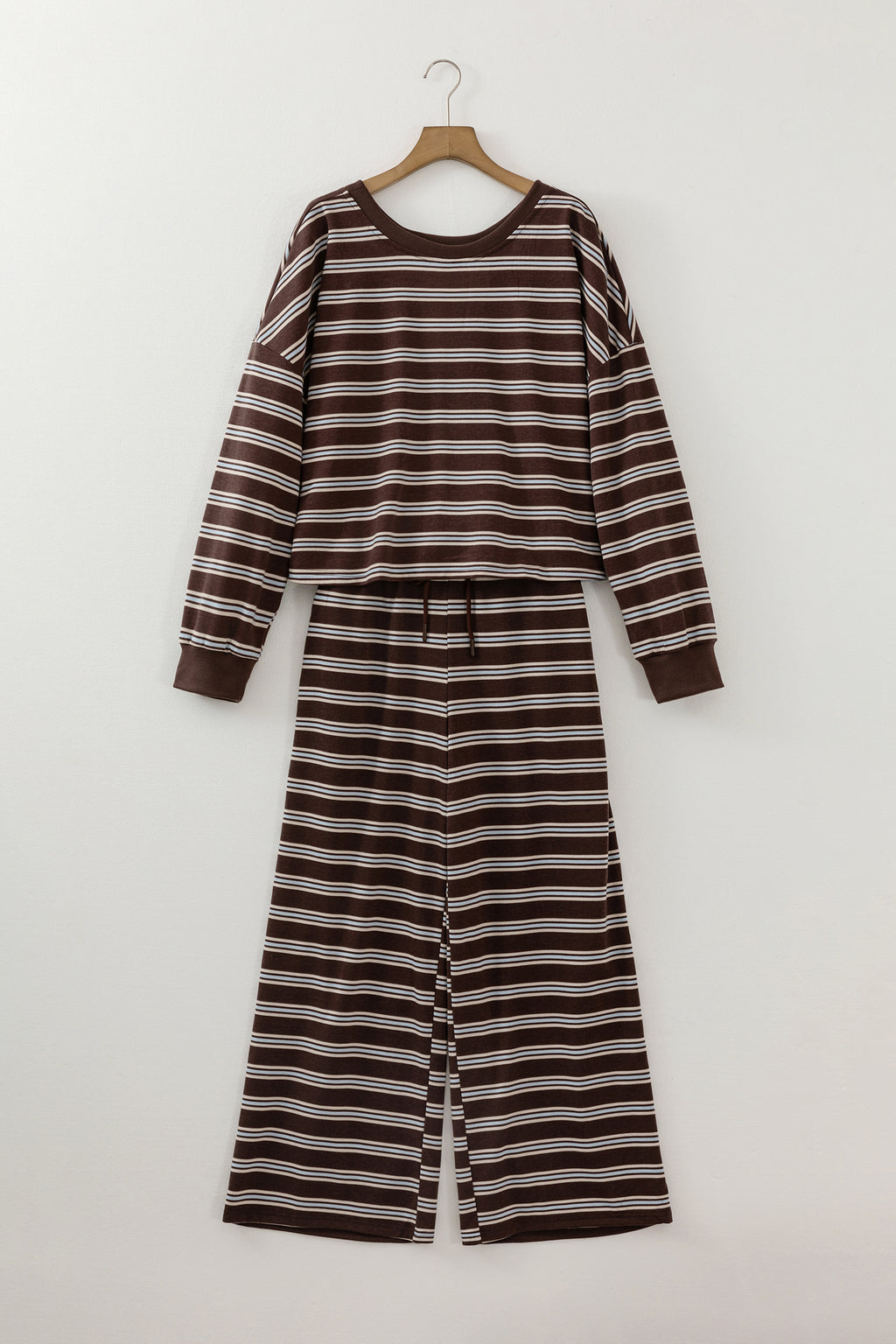 Stripe Cutout Long Sleeve and Wide Leg Pants