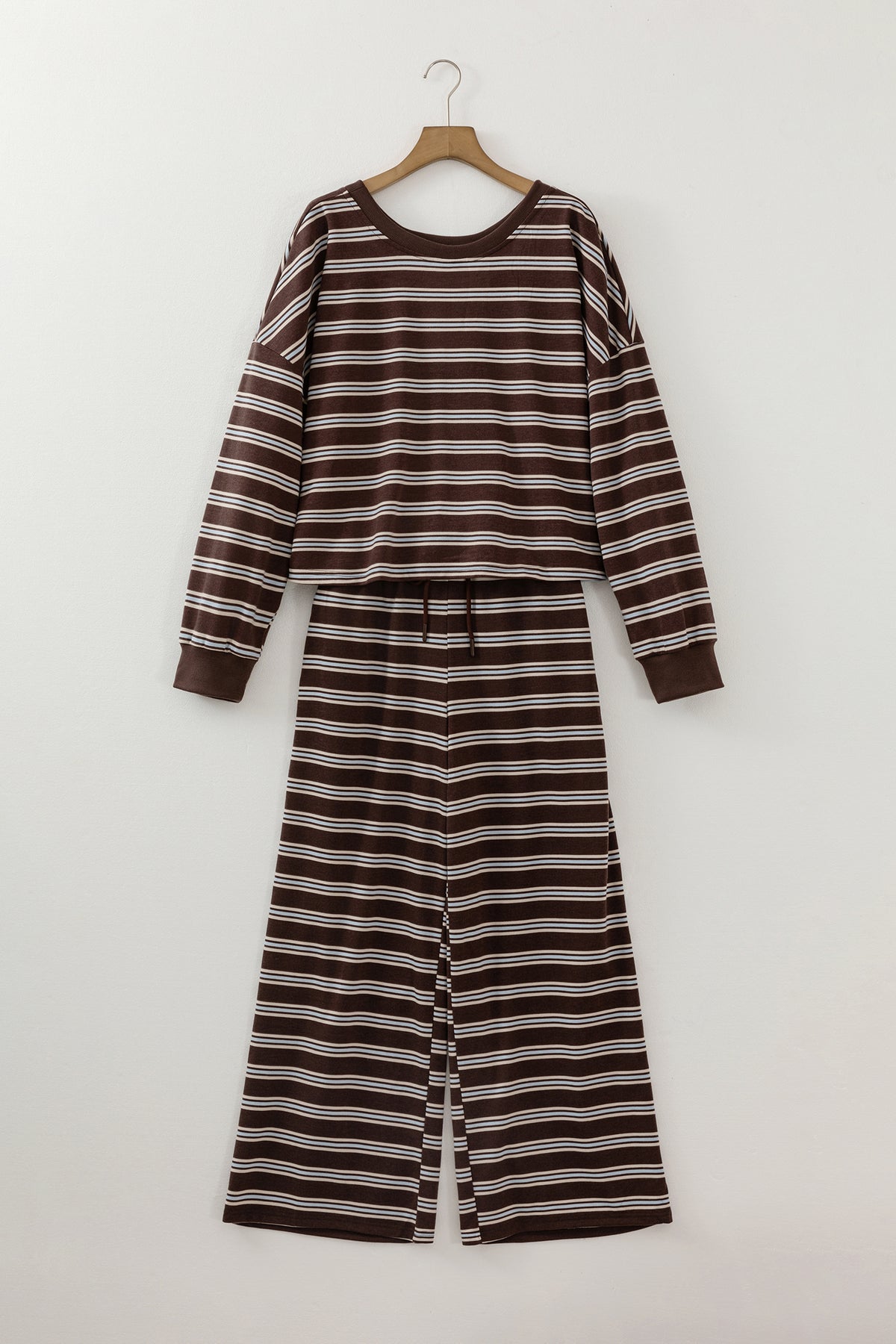 Stripe Cutout Long Sleeve and Wide Leg Pants