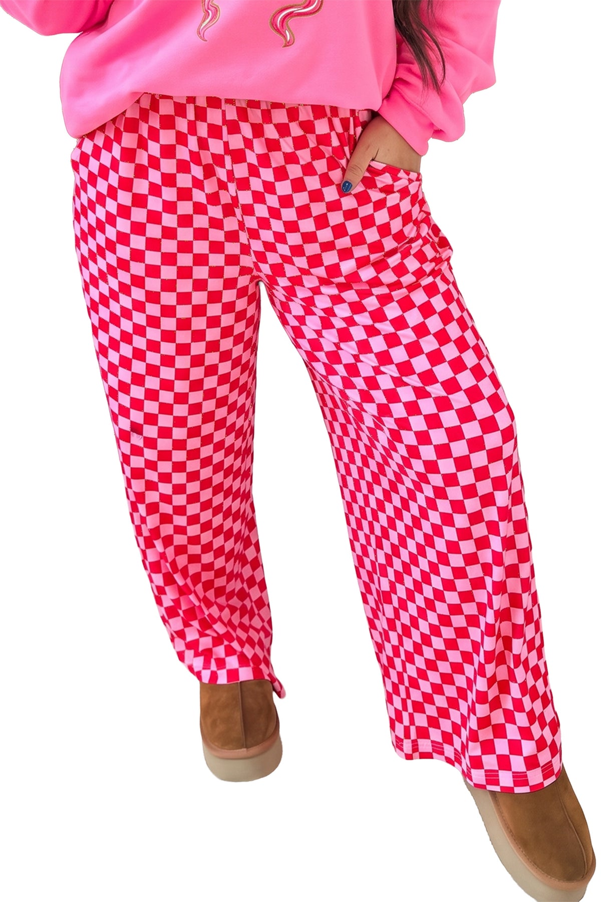 Pink Checkered Casual Pants