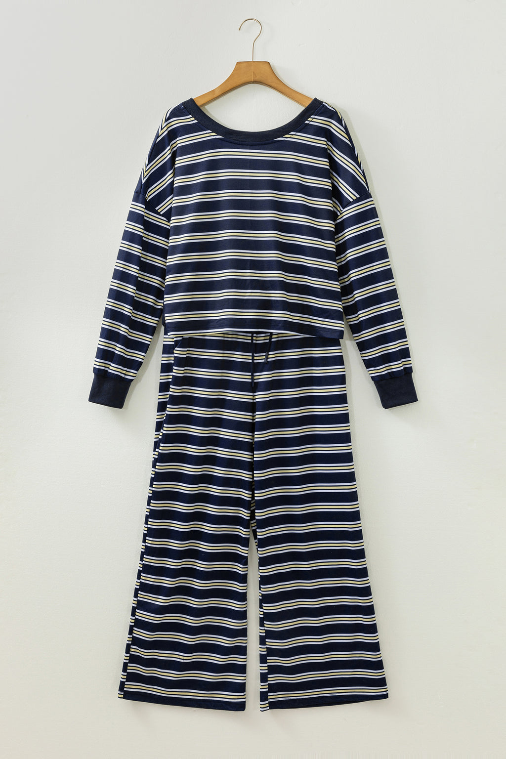 Stripe Cutout Long Sleeve and Wide Leg Pants