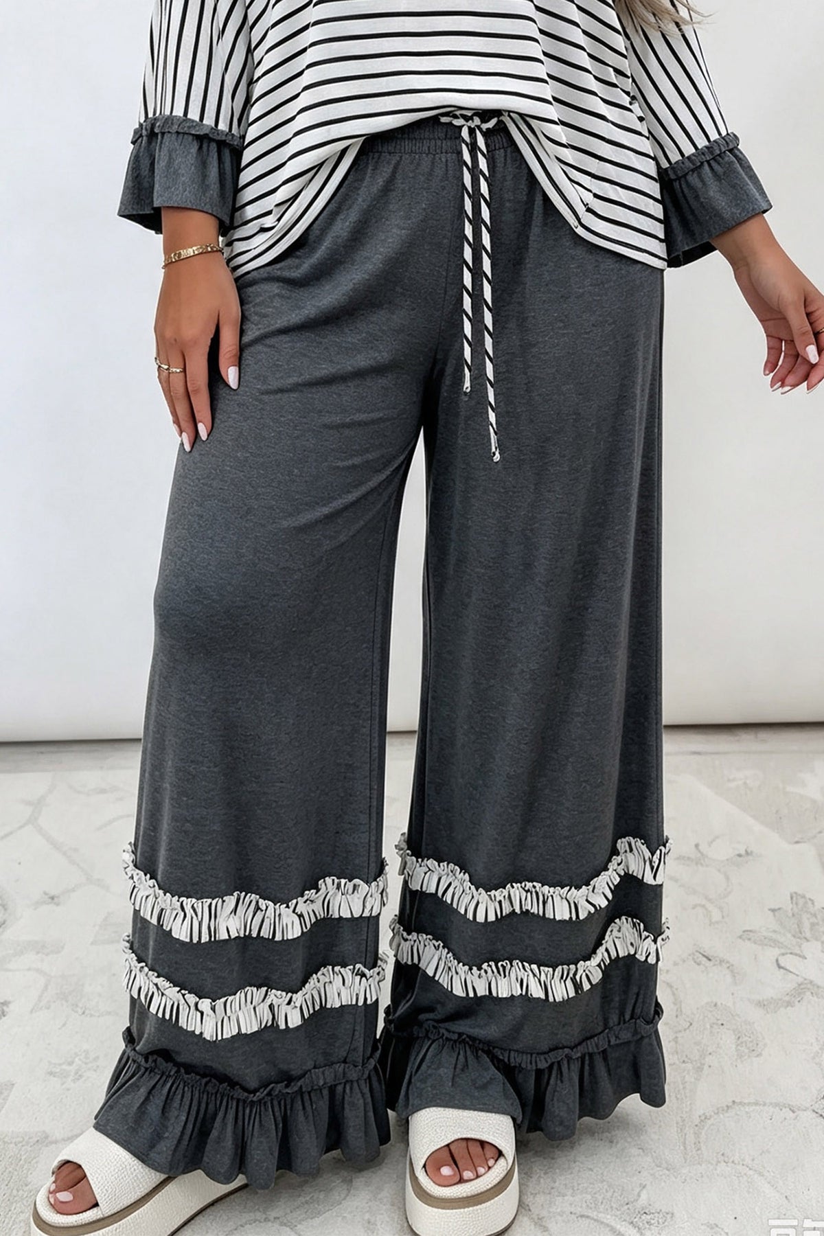 Ruffled Casual Wide Leg Pants