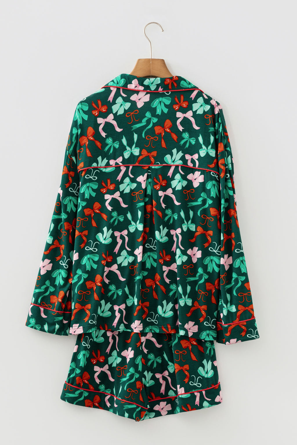 Green Bow Print Long Sleeve Pajama Set