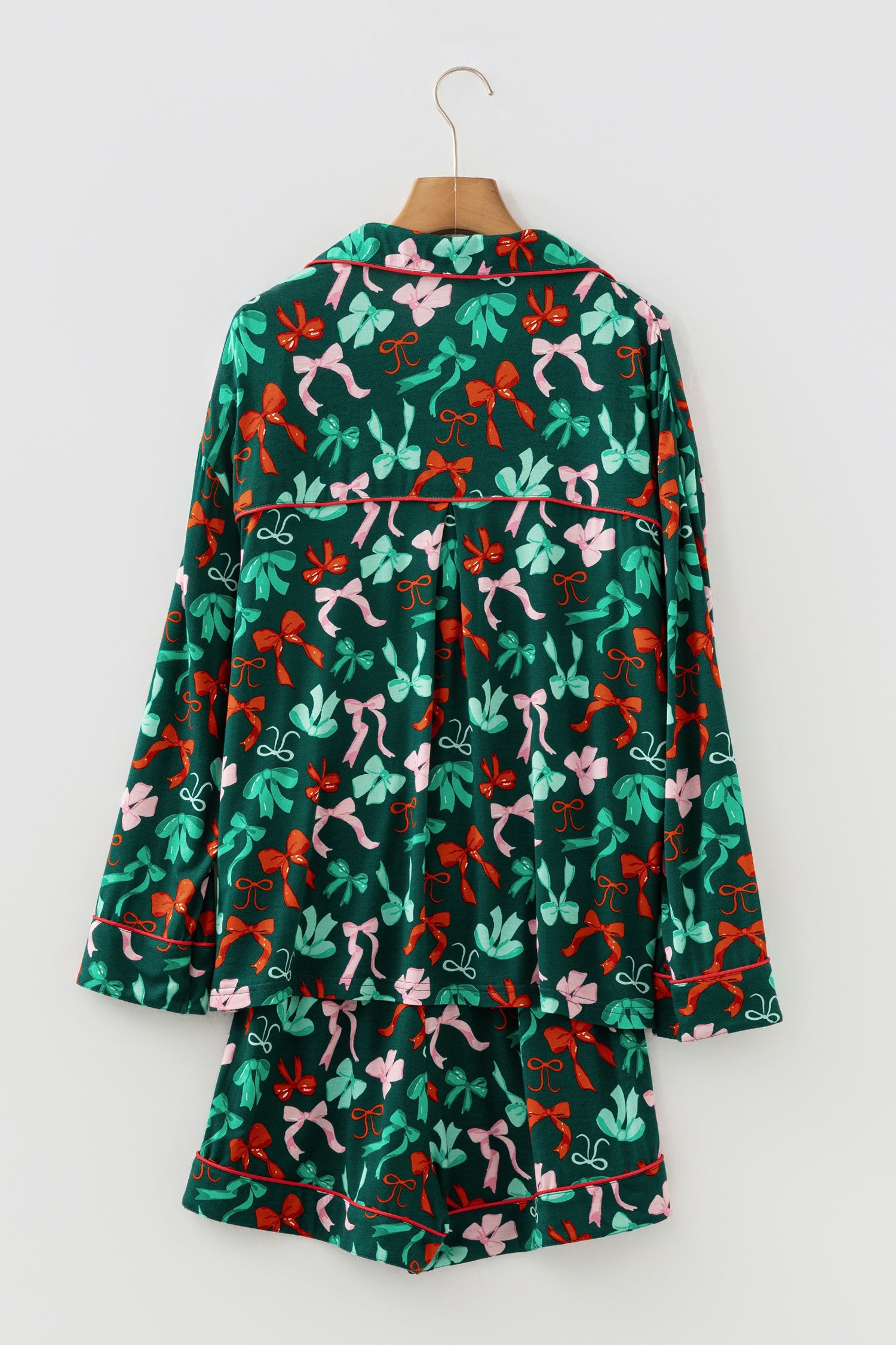 Green Bow Print Long Sleeve Pajama Set